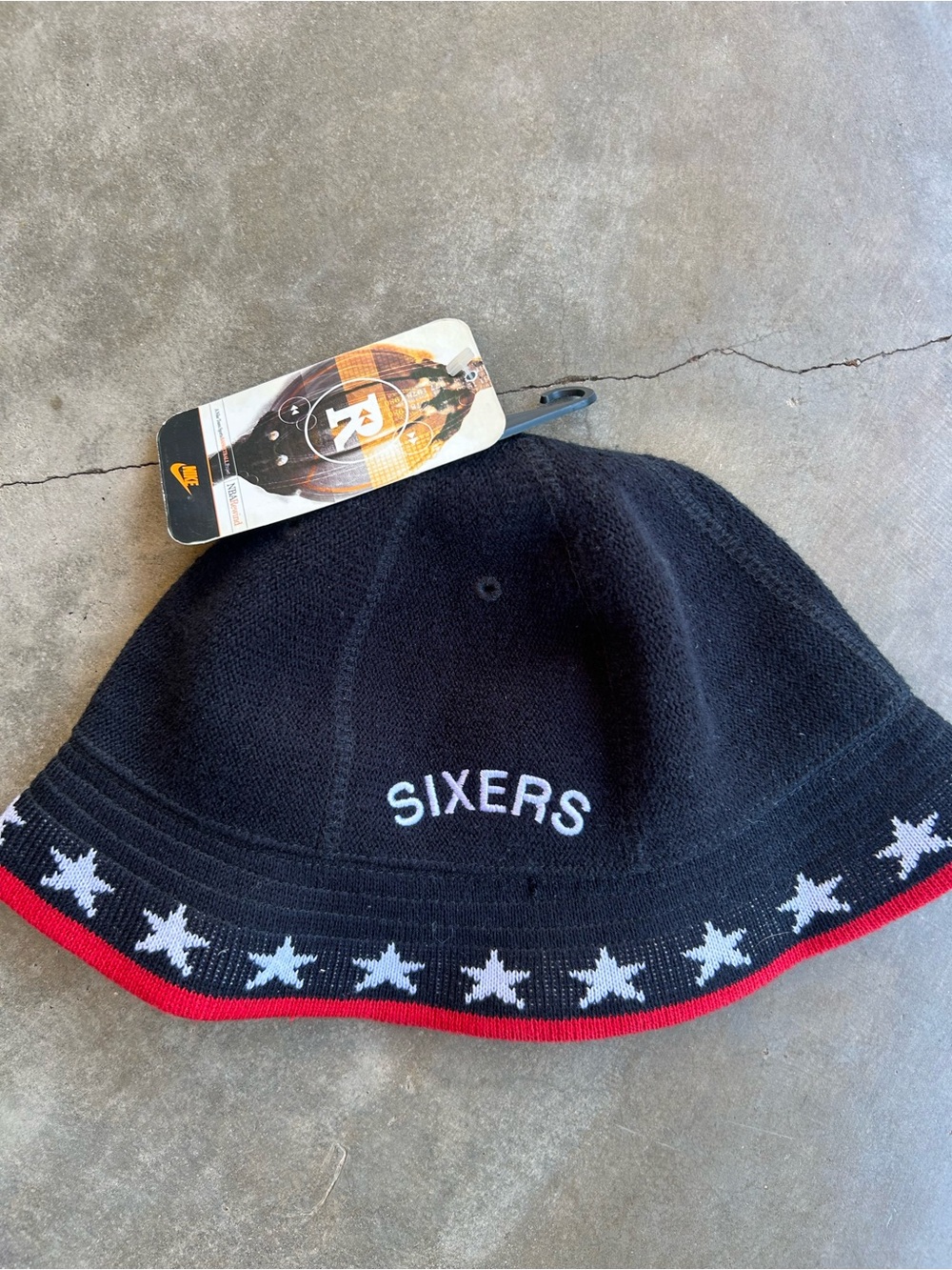 Nike Black 'SIXERS' Vintage Knit Bucket Hat with Star Trim